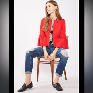 Zara red bell sleeve blazer medium nwot boho contemporary holiday classic